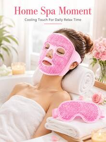 2pcs/Set Reusable Cold & Hot Gel Face Mask And Eye Mask, Cooling Ice Compress For Eye Puffiness, Dark Circles And Eye Bags, Moisturizing Relaxing Sleep Eye Mask, Suitable For All Skin Types, Travel Essential, Best Christmas Gift For Women - Multicolor - View 2