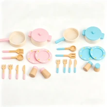 1 Set Wooden Pretend Play Kitchen Toy Set For Kids, Wooden Pots, Pans, Knives, Forks And Tableware, Early Education Role Play Kitchen Toys - Multicolor - View 2