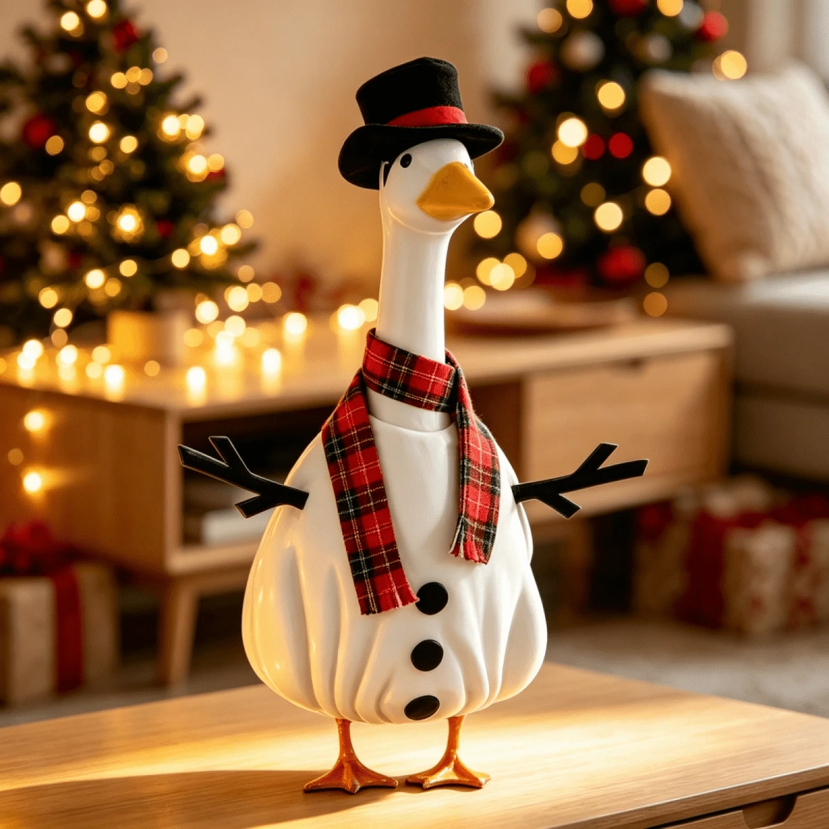 Christmas Porch Goose Outfit Snowman Goose Costume With Hat And Scarf Geese Clothes For Garden Yard Outdoor Lawn Statues - White - View 1