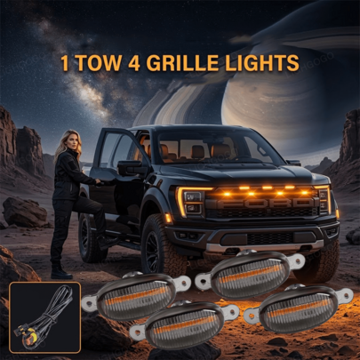 Instantly Aggressive Look – 4Pc Smoked Amber Grille Lights, 12V Hardwired, Waterproof, Must-Have For Truck/SUV, Great For Birthday Gifts