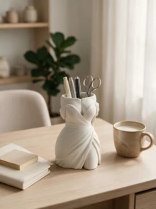 1pc Wedding Couple Design Pen Holder, Multifunctional Desktop Storage Organizer, Home Office Decor Ornament, Wedding Gift, Makeup Brush Holder, Room Decoration, Cosmetic Storage, Vanity Accessories - Multicolor - View 5
