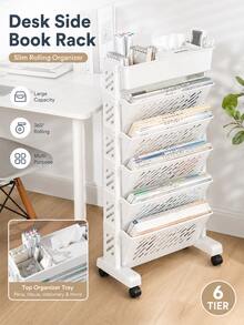 1pc Movable Classroom Desk Side Bookshelf, Wall Desk Book Combination Storage, Book Rack, Hanging Desk Side Trolley - White - View 5