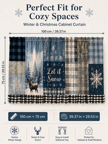 1pc Blue Snowflake Deer Under Sink Curtain, Rustic Polyester Rectangular Cabinet Skirt With Patchwork Design And Plaid Ruffle Hem, Decorative Kitchen Cover For Winter Home Decor, Christmas Decorations For Home, Kitchen Essentials - Multicolor - View 9