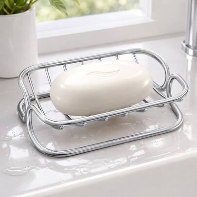 1pc Minimalist Stainless Steel Soap Dish, Quick Drainage, Prevents Sink Dampness And Mold