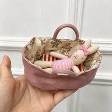 INS Nordic Home 2PCS Nordic Style Mini Rabbit Plush Doll Set, Mouse Plush Doll Set, Children's Room Decor Fabric Storage Basket Cradle, Mouse Small Plush Doll, Animal Role Play Doll, Rabbit Baby & Rabbit Mom, Cradle Small Rabbit & Small Mouse Set, Christmas & Halloween Gift, DIY Dollhouse Decor, Children's Gift - Multicolor - View 11