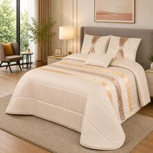 Colcha decorativa, con tres cojines relleno incluido,edredones cama edredon bouti calidad superior,Cómodo y duradero vale para Cama135/150cm Tamaño 250x260cm - oro con plata - Ver 1