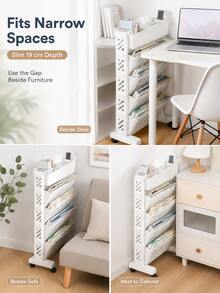 1pc Movable Classroom Desk Side Bookshelf, Wall Desk Book Combination Storage, Book Rack, Hanging Desk Side Trolley - White - View 7