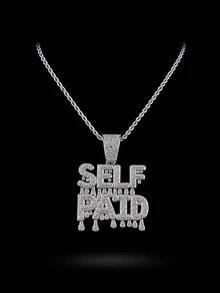 Hip-Hop Style SELF PAID Drip Letter Full Diamond Pendant With Iced Out Cuban Chain, Suitable For Rap Performance, Party Outfit, Unisex Niche Personalized Street Style Decorative Jewelry - SELF PAID - View 14