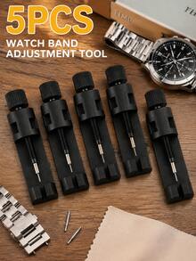 5Pcs Watch Repair Tool Set, Watch Band Adjuster, Steel Band Link Remover, Watch Chain Shortening Tool, Watch Band Size Adjustment Tool, Watch Repair Tool Kit, Spring Bar Remover, Watch Repair DIY Tool, Suitable For Stainless Steel Watch Bands - Black - View 8