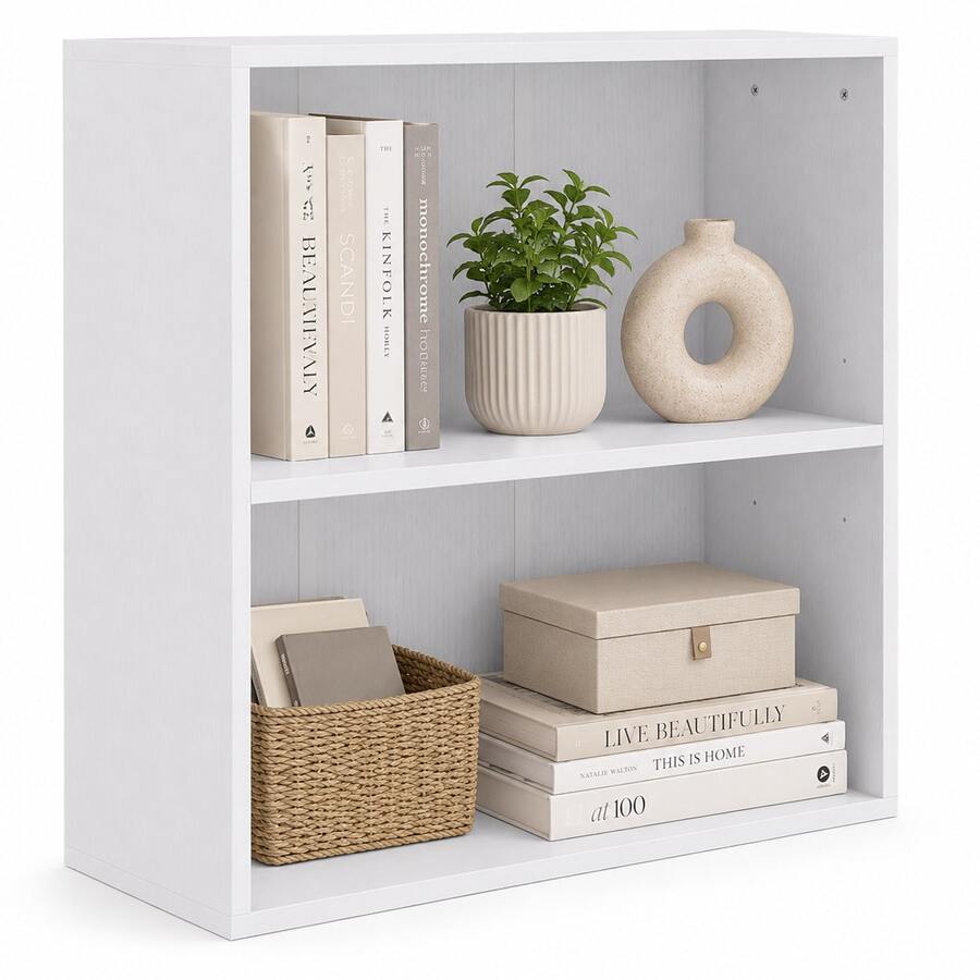 2 Tier Open Bookshelf, Adjustable Shelf Low Bookcase, 2-Cube Storage Cabinet For Living Room, Study & Office, White - A - View 1
