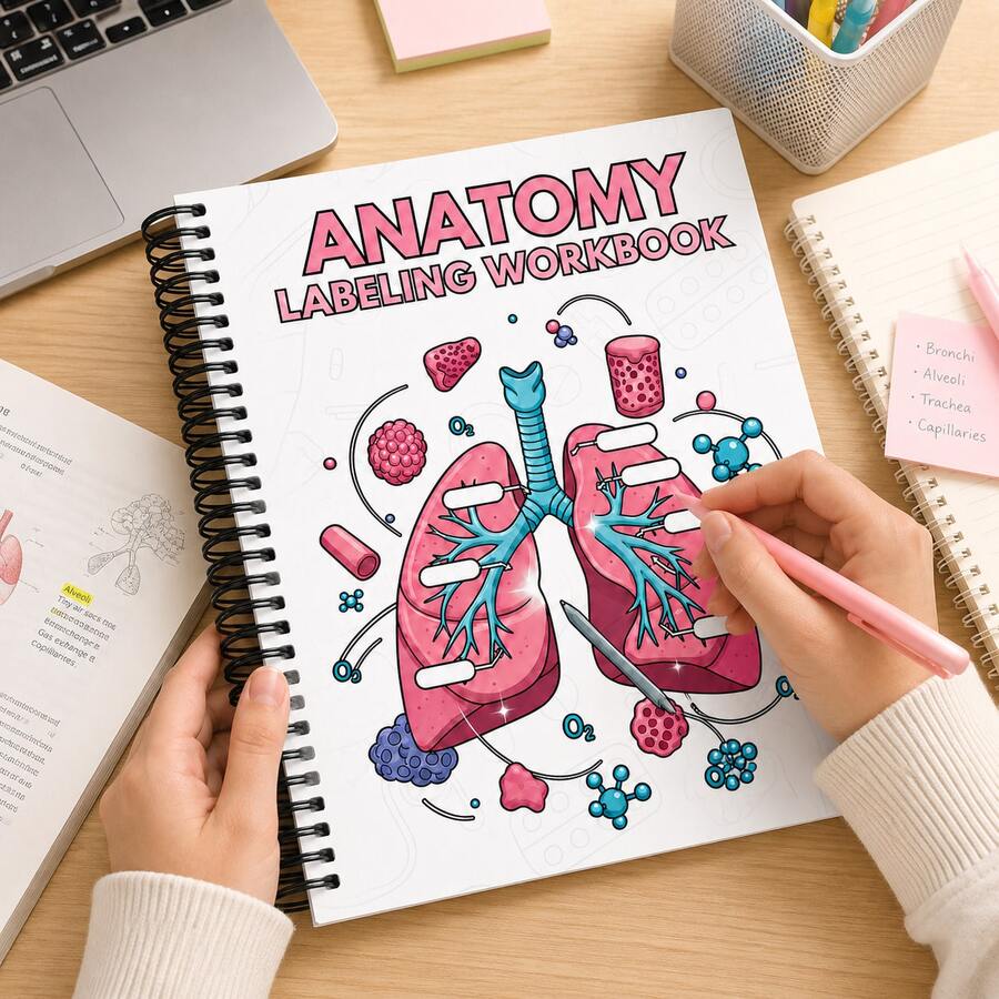 Human Anatomy Labeling Practice Spiral Notebook, Colorful Respiratory System Lung Hand-Drawn Illustration Cover, Human Organ Fill-In Practice Manual, Can Hand-Draw And Label Human Anatomy Structures, Suitable For Medical Students And Biology Learners To Consolidate Human Body Knowledge, Black Spiral Binding For Easy Flat Writing, Fun Human Biology Learning Material, Classroom Self-Study Auxiliary Workbook, Medical Introductory Cognitive Tool Book, Student Biology Popular Science Learning Notebook, Human Structure Identification Training Picture Book - Style 1 - View 1