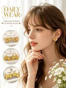 4/8/16/24pcs Bow Butterfly Cute Earrings For Women,For Office Vacation Daily Wear - Multicolor - View 3
