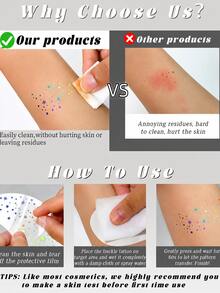 Halloween Holographic Freckles Temporary Tattoos-4pcs, Iridescent Rainbow Bat Spider Web Star Freckle Fake Tattoo Stickers, Shiny Laser Colorful Pattern Facial Decals, Waterproof Long-Lasting, Cosplay Party For Women Girls, Rave Accessories - Multicolor - View 7