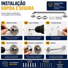 Barra de Apoio Banheiro Aço Inox 60cm com Kit Instalação Fixação - A - Visão 5