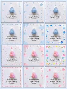 Personalized Baby Welcome Card With Unique 3D Hand-Knitted Tiny Hat, Custom Name & Date Birth Announcement Card, Soft Yarn Handcrafted Newborn Keepsake Photography Prop For Baby Shower Gender Reveal Nursery Decor Infant Arrival Souvenir Gift For Baby - New - View 10