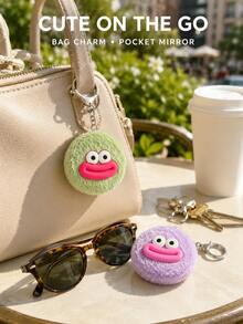 Plush Smiling Face Keychain Portable Mirror, Double-Sided Folding Pocket Makeup Mirror With Metal Clip, Cute Fluffy Bag Charm, Suitable For Handbags, Backpacks, School, Travel And Quick Touch-Ups, 7 Colors - Multicolor - View 6