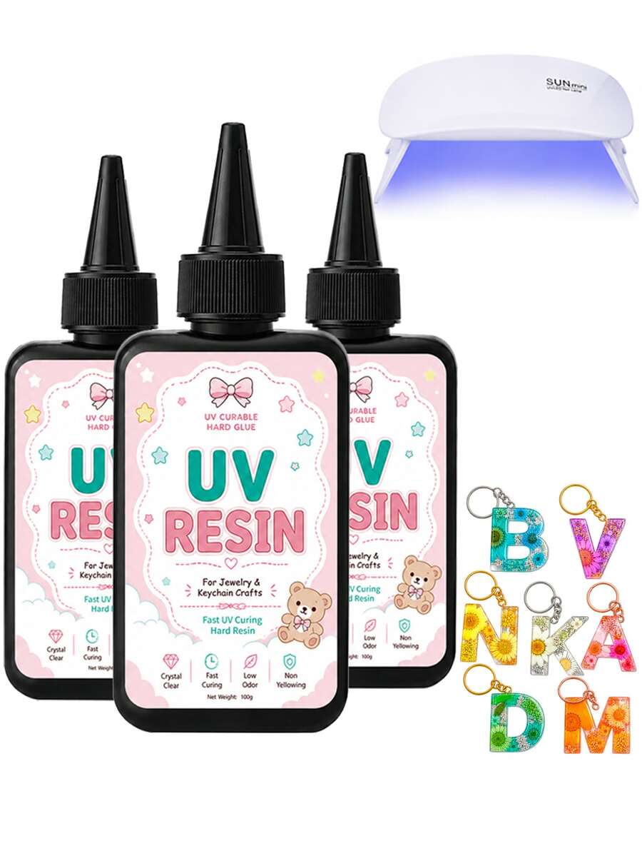 300g UV Resin Glue Kit With Accessories, New Fast-Drying Transparent Resin, Suitable For DIY Crafts, Jewelry Making, Mold Casting And Resin Art - UV Resin Kit - View 1