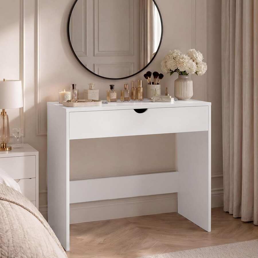 OYAJIA White Wooden Dressing Table, Makeup Vanity, Computer Desk, Room Furniture - White - View 1