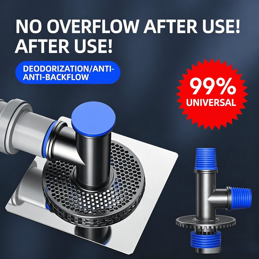 Universal Bathroom Sewer Pipe Three‑Way Connector, Anti‑Backflow Floor Drain Cover, Multi‑Outlet Drainage Joint For Washing Machine & Dryer - Multicolor - View 1