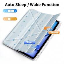Y型折疊保護殼，適用於 iPad (A16) 第11代 11吋、第10代 10.9吋、Air 8 (M4) 11吋 2026、第7/8/9代 10.2吋、Pro 11 2020-2022、Air 7/6 (M3/M2) 11吋，附筆槽，智能保護殼，軟 TPU 背殼，自動喚醒/睡眠 - 條紋藍色星星 - 查看 4