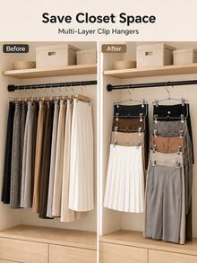 2Pcs 4-Tier Pants Hangers With Non-Slip Clips, Stackable Rustproof Stainless Steel Skirt And Trouser Organizer For Jeans, Shorts, Leggings And Scarves, Space-Saving Closet Storage For Bedroom, Dorm And Travel - Silver - View 6