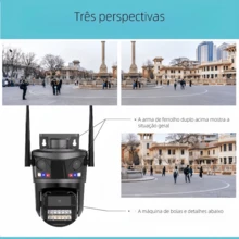Câmera de vigilância sem fio Wi-Fi de três telas visão noturna colorida HD 8 MP controle por celular - Preto - Visão 3