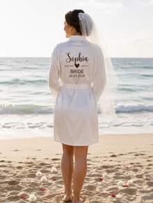 Custom Satin Bridal Robe, Half Sleeve Design, Custom Bridesmaid Bridal Robe, Custom Bridal Robe, Bridesmaid Getting Ready Robe, Size M/L/XL/XXL - Multicolor - View 7