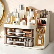 Large Capacity Makeup Organizer With Transparent Drawers, Multi-Compartment Desktop Cosmetic Box For Makeup, Skincare, Lipstick And Brush Storage - Multicolor - View 8