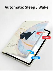 DANYCASE 超薄旋转保护套，防震可爱卡通猫咪图案，适用于三星 Galaxy Tab S9 FE+ S9+ 12.4 英寸 S9 S9FE A8 S7+ S8+ S7FE S7 S8 S6lite，带笔槽设计，防震保护套，透明后盖，赠品 - 星球黑喵 - 查看 4