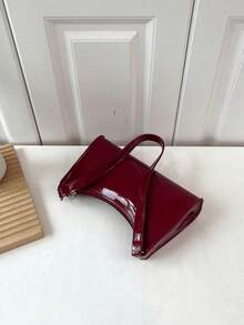 Solid Color Embossed Geometric Shoulder Bag With Zipper, Women's Shoulder Bag, Fashion Retro Zipper Bag, Casual Waterproof Handbag ForTeen Girls,Women - Burgundy - View 3