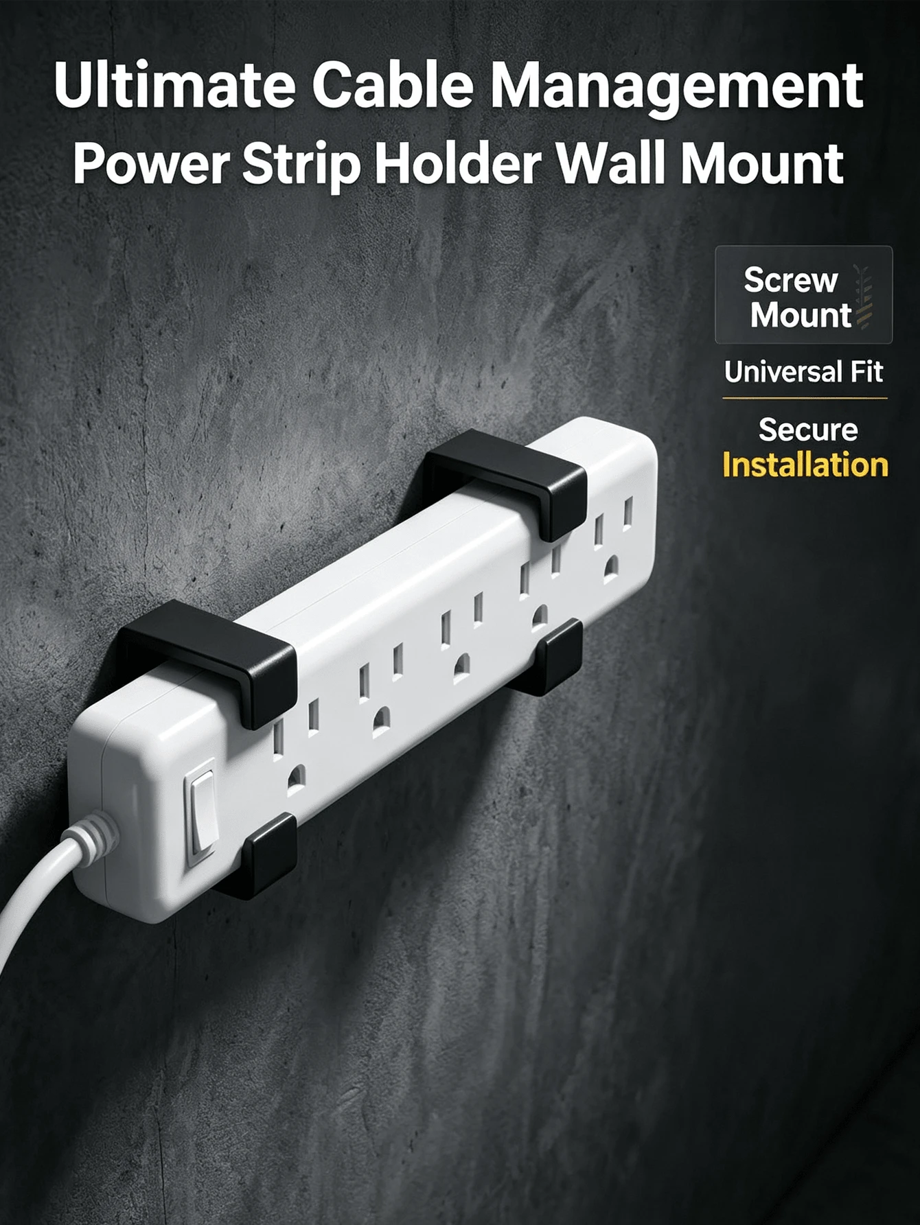 通用電源插座壁掛支架，鑽孔式插座固定夾，電纜管理收納器，適用於桌下與櫃下，適合居家、辦公室、電視背景牆，用於整理充電線與電源線