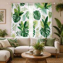 2 Pieces Of Tropical Turtle-Back Bamboo Green Plant-Print Translucent Curtains, Rod Bag Style, High-Definition Digital Printing, Fade-Resistant, Washable By Hand Or Machine, Suitable For Home Decoration In Living Room, Bedroom And Study Area. - Multicolor - View 10