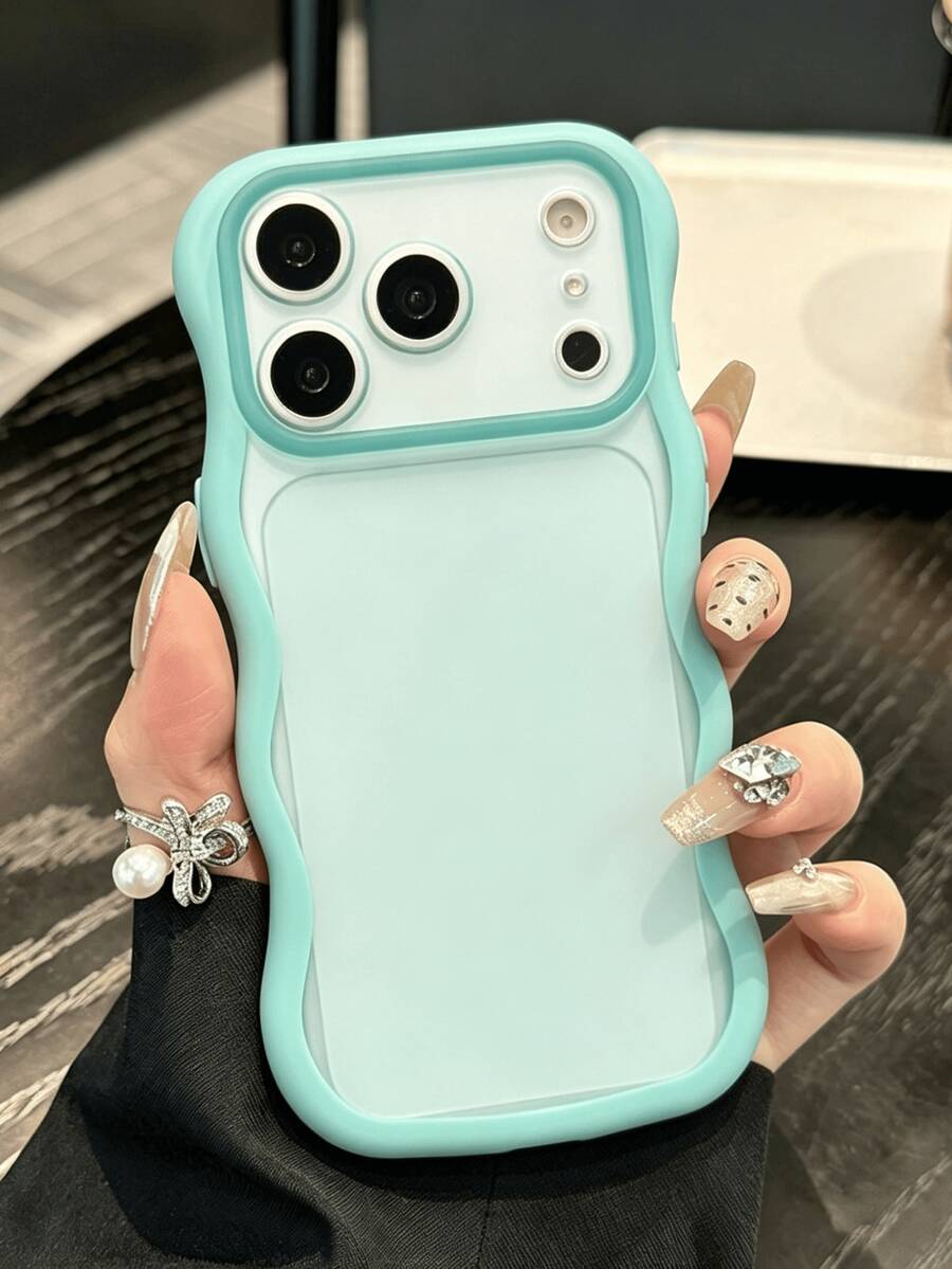 1pc Cute Wavy Edge Phone Case, Compatible With IPhone 17 ProMax/17Pro/17/11 12 13 14 15 16 Pro Max, With Camera Lens Protection, Suitable For - Mint Green - View 1