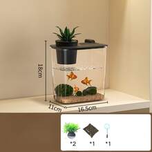 Transparent Home/Office Desktop Fish Tank, 4pcs Artificial Flower Set, Simulated Aquatic Plants And Net Bag Random Style - Multicolor - View 10