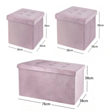 Velvet Folding Storage Ottoman Bench, Foldable Storage Footstool Cube, Button Tufted Footstool Seat Box, Multifunctional Collapsible Storage Chest For Living Room Bedroom Entryway, Space‑Saving Foot Rest Stool With Large Storage Capacity - Pink - View 12