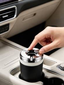 1pc Rotating Lid Car Ashtray, Fits Cup Holder, Sealed Odor-Proof, Detachable Alloy Inner Liner, Electroplated Portable Ashtray, Suitable For Car, Home, Office Desk And More - A - View 4