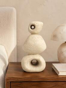 1pc Abstract Stacked Stone Sculpture, Beige Hollow Geometric Statue, Organic Modern Wabi Sabi Tabletop Decor For Living Room Coffee Table Bookshelf Entryway Console, Neutral Minimalist Home Accent - Multiple Models - View 11
