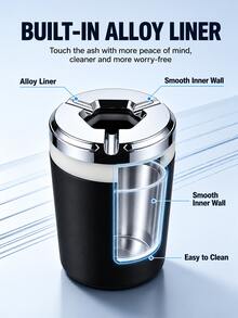 1pc Rotating Lid Car Ashtray, Fits Cup Holder, Sealed Odor-Proof, Detachable Alloy Inner Liner, Electroplated Portable Ashtray, Suitable For Car, Home, Office Desk And More - A - View 8
