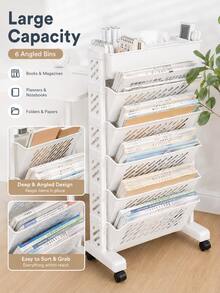 1pc Movable Classroom Desk Side Bookshelf, Wall Desk Book Combination Storage, Book Rack, Hanging Desk Side Trolley - White - View 4