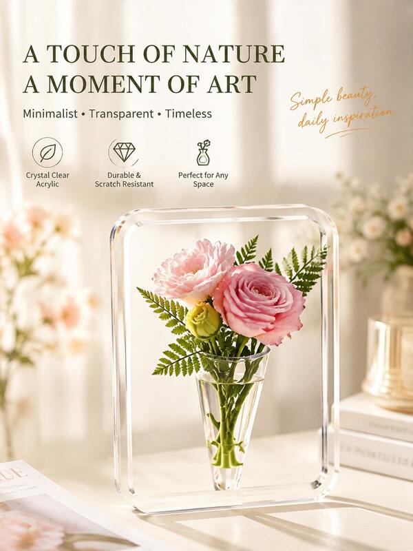 Transparent Acrylic Decorative Board Minimalist Luxury Home Decor, Clear Texture With Premium Feel, Versatile Placement On Desk, Vanity, Compatible With Dried Flowers And Photos, No Drilling Required Easy Installation, Create Fresh Healing Home Corner, Enhance Space Atmosphere, Practical And Versatile For Multiple Scenes