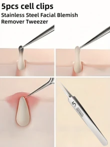 5pcs Professional Precision Ultra-Fine Tip Blackhead Tweezers, High Hardness Rust-Resistant Stainless Steel Extractor, Comfortable Strong Grip, Suitable For Facial Hair, Beard Trimming And Home Skin Care - Silver - View 3