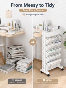 1pc Movable Classroom Desk Side Bookshelf, Wall Desk Book Combination Storage, Book Rack, Hanging Desk Side Trolley - White - View 6