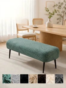 1件純色餐廳長凳套，柔軟優雅提花布鋼琴凳套，廚房長凳座套，適用於客廳和臥室 - 豆綠 - 查看 2