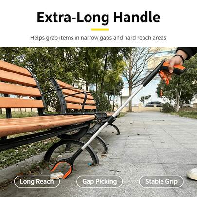 1PC Extra-Long Folding Litter Grabber, 360° Rotating Non-Slip Jaw With Magnetic Tip, Heavy-Duty Handheld Reacher Tool For Elderly & Wheelchair Users, Ideal For Outdoor Litter Picking, Household Cleaning, Indoor & Outdoor Multi-Scenario Daily Use