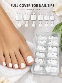 120pcs Bright White Wearable Toenail Tips, 12 Sizes/Box, Full Coverage Short Square Acrylic Artificial Toenails, Suitable For Women And Girls Nail Stickers, Applicable For Various Occasions, White Manicure, Nail Care Products - Youthful and Stylish Style - View 5