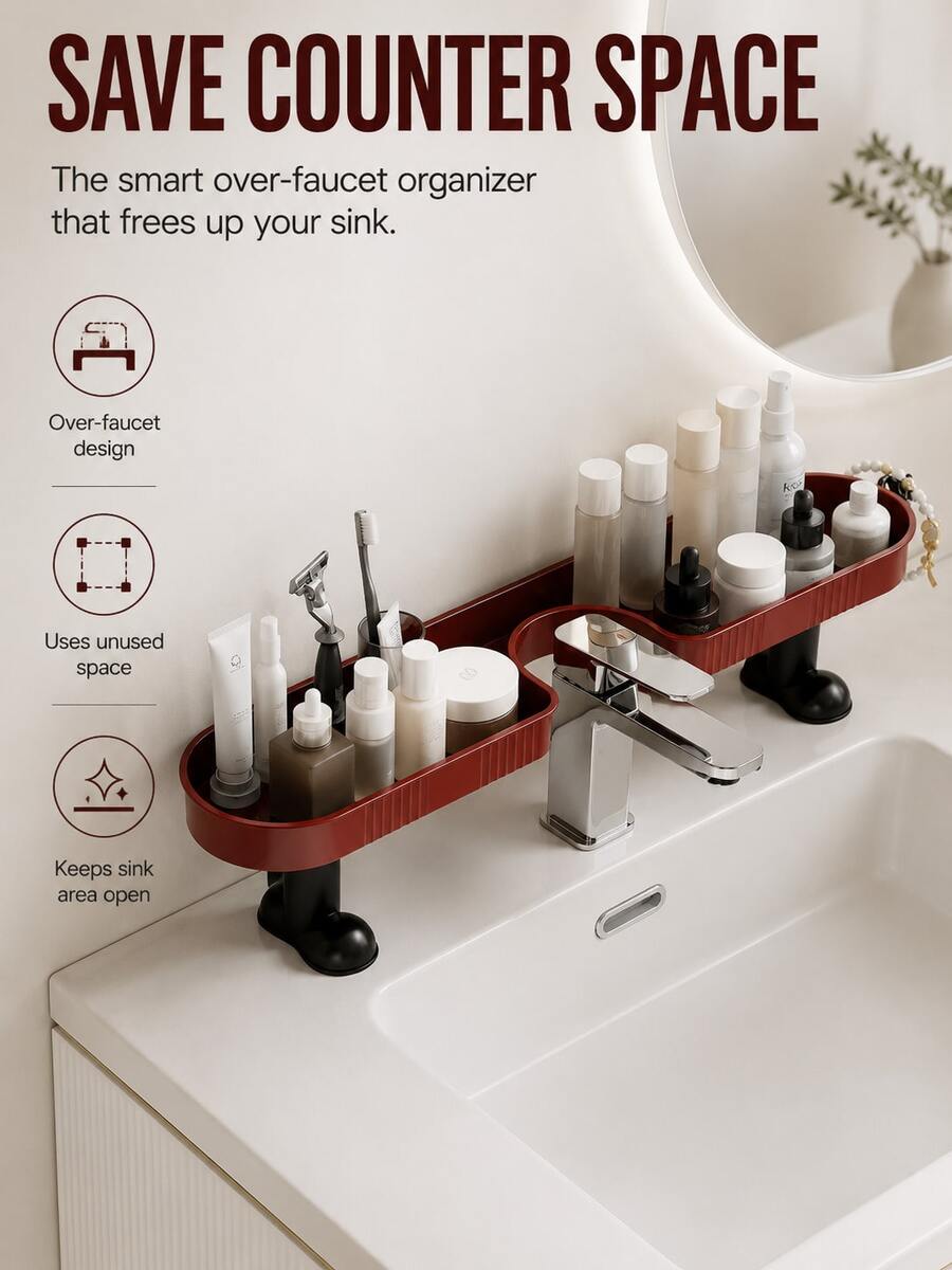 Vertical Faucet Storage Rack No Drilling Bathroom Sink Organizer Shelf Cosmetic Storage Rack Washbasin - View 1