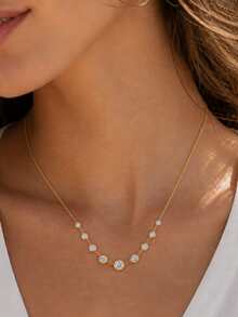 1 buah Kalung Minimalis Bertingkat dengan Kristal Bertatahkan Emas, Kalung Choker Melengkung Zirkonia Bulat, Kalung Halus untuk Pesta Sehari-hari - Emas - View 1
