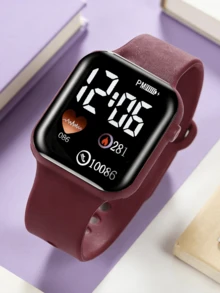 2pcs/Set, Fashionable Cute Children's Square Digital Heart-Shaped Display LED Screen Electronic Watch, Suitable For Students To Wear, Fashion Accessory, Perfect Choice For Back To School, Christmas, Birthday Gifts, Also Suitable For Daily Wear. (Gift Box Not Included) - Multicolor - View 7