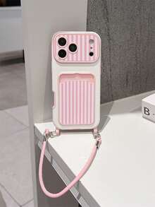1PC Ballet Style Pink & White Striped Wallet Phone Case, Strawberry Milk Color Palette With Detachable Wrist Strap, Vacation Vibe Girly Design, Best Friend Style, Compatible With IPhone18ProMax/18Pro/17ProMax/17Pro/17/16ProMax/16Pro/16/15ProMax/15Pro/15/14ProMax/14Pro/14/13ProMax/13Pro/13/12ProMax/12Pro/12/11ProMax/11Pro/11 - Multicolor - View 1