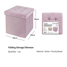Velvet Folding Storage Ottoman Bench, Foldable Storage Footstool Cube, Button Tufted Footstool Seat Box, Multifunctional Collapsible Storage Chest For Living Room Bedroom Entryway, Space‑Saving Foot Rest Stool With Large Storage Capacity - Pink - View 14